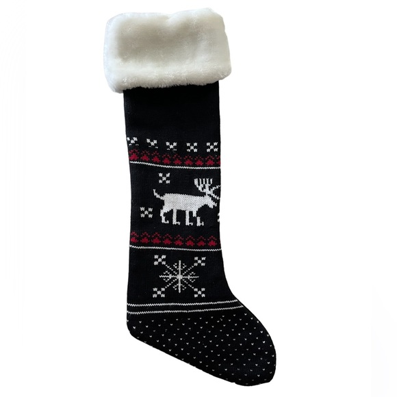 ⭐️ 4/$24 Luxurious Christmas Faux Fur Knit Stocking Black, Fair Isle Style - Picture 4 of 8